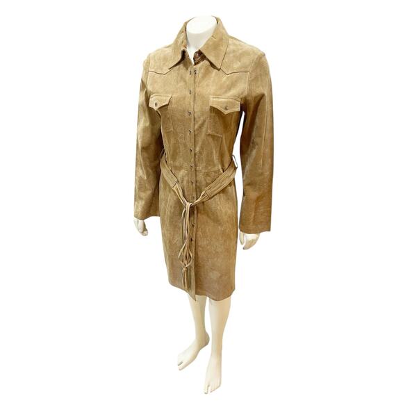 Arden B Suede Brown Snap Button Belted Dress Small Western - Picture 5 of 16